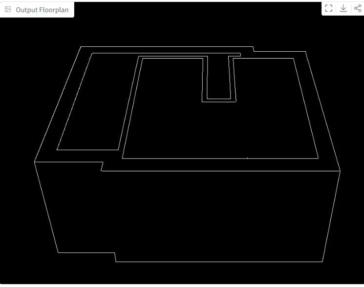 AI converted 2D floor plan output from 3D room view